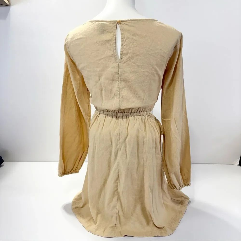 Universal Thread Linen Cutout Fit & Flare Dress Size XL Long Sleeve Tan Beige - Picture 3 of 12